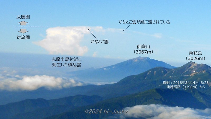 奥穂高岳から見た志摩半島付近のかなとこ雲を伴った積乱雲