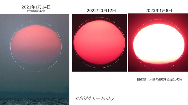 楕円に見える朝日の写真