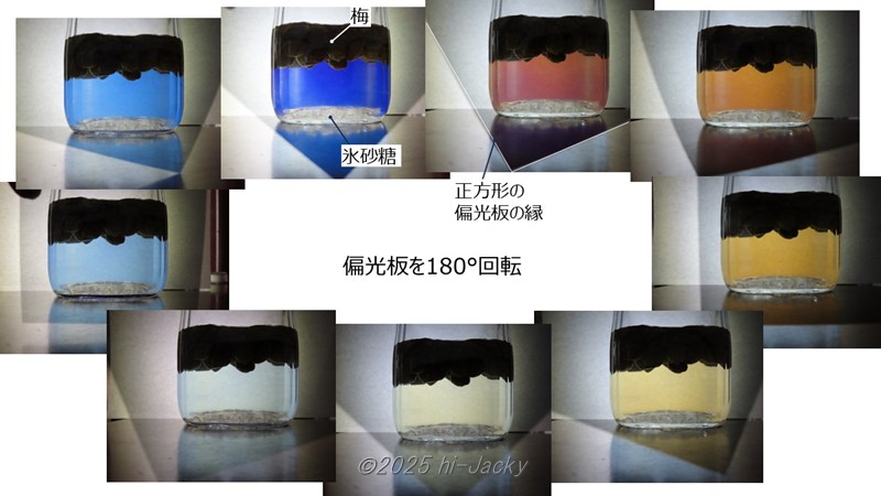 梅ジュースによる旋光性による色付き実験