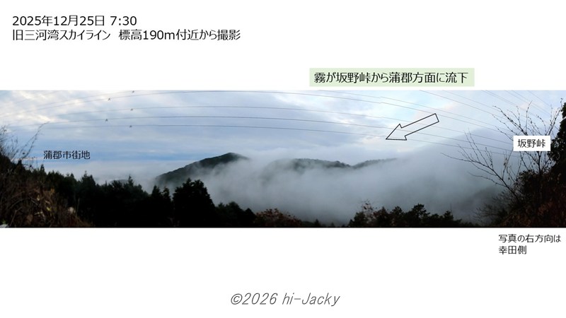 2025年12月25日，幸田から蒲郡への霧の流出